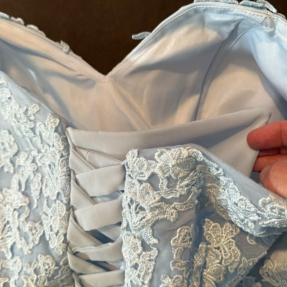 Women’s Pale Blue Off the Shoulder Chiffon Bridesmaid Dress Corset Size 16 NWOT - Image 10