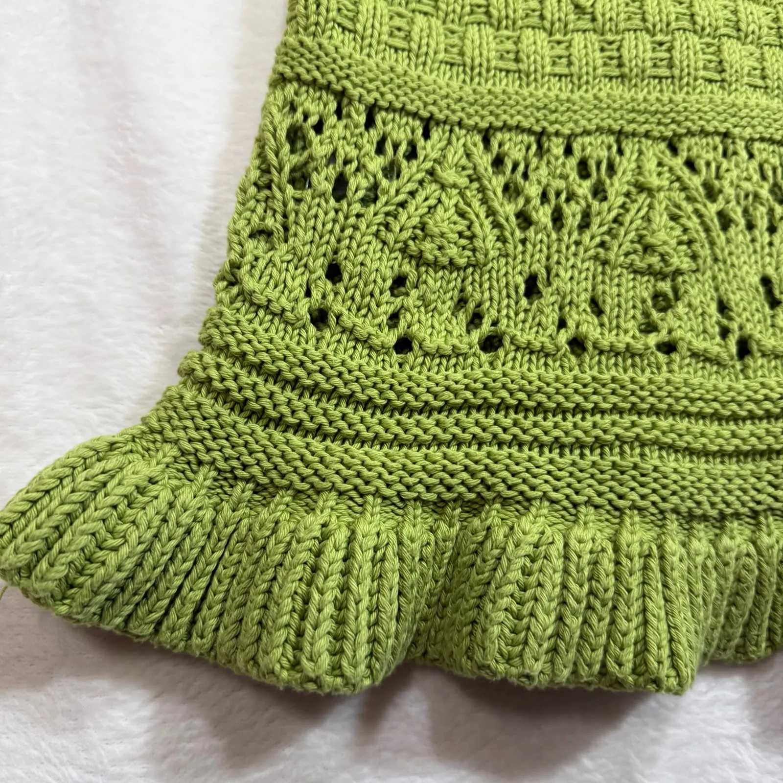 Broadway 38 L Lime Green Knit Tank Top‎ Ruffled Cottage Farmcore Nature Boho Y2K Size L - Image 3