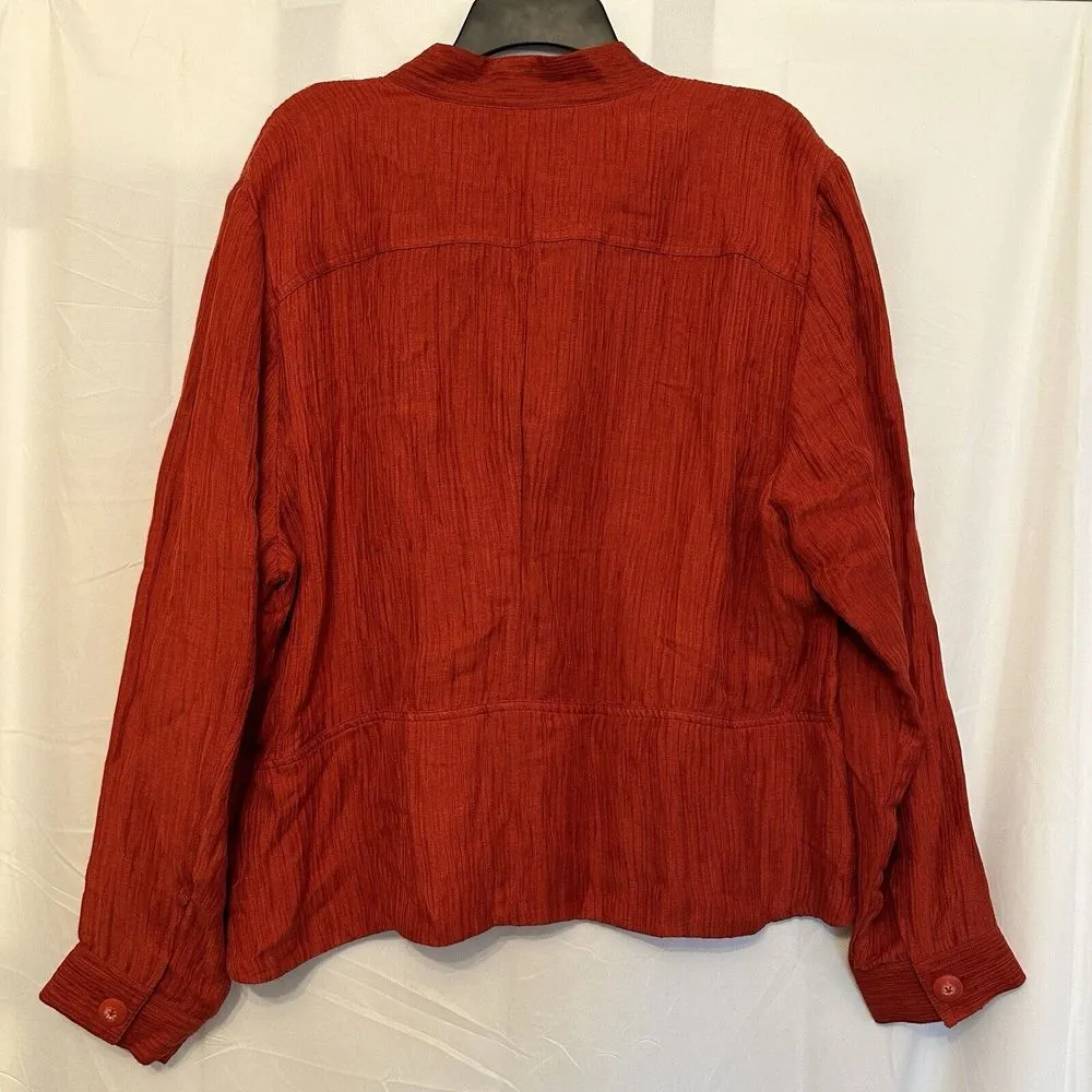 Coldwater Creek Size XL Rust Orange Red Silk Linen Button Front Jacket - Image 3