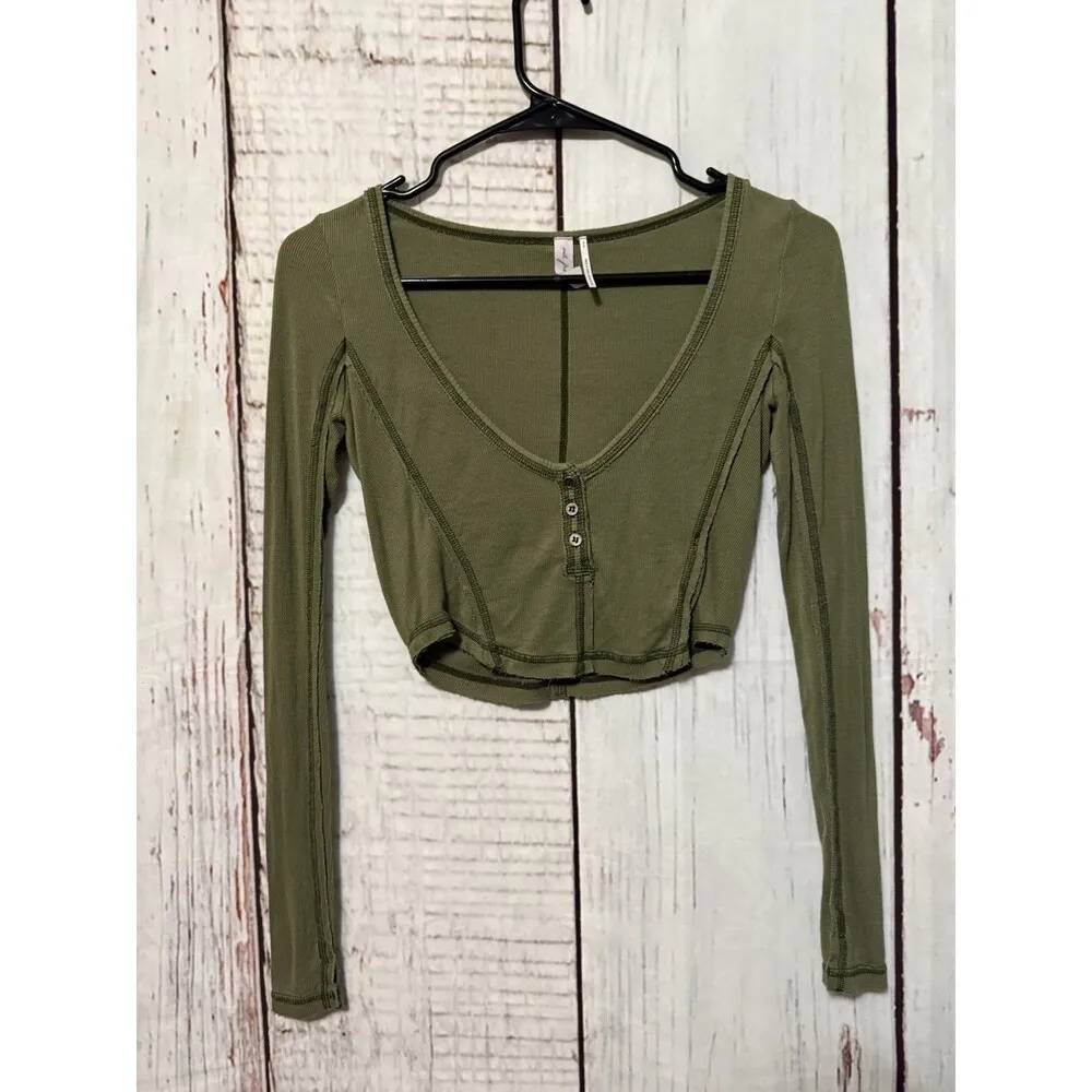 Out From Under Urban Outfitters Sweet Dreams Green Rib Lounge Crop Top Sz Small - Image 4