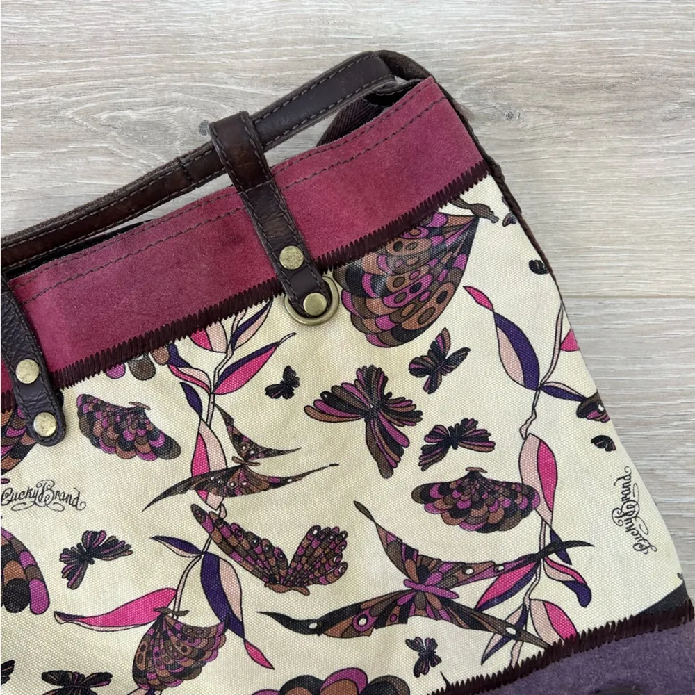 Lucky Brand Vintage Butterfly Leather Canvas Drawstring Backpack - Image 5