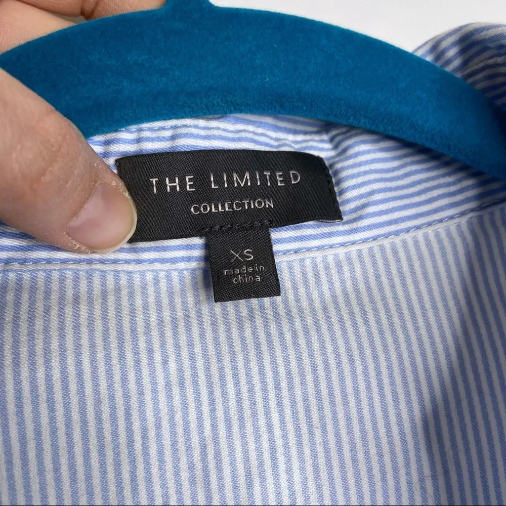 The Limited Blue Pinstriped Button Front Bell Sleeve Blouse - Image 7