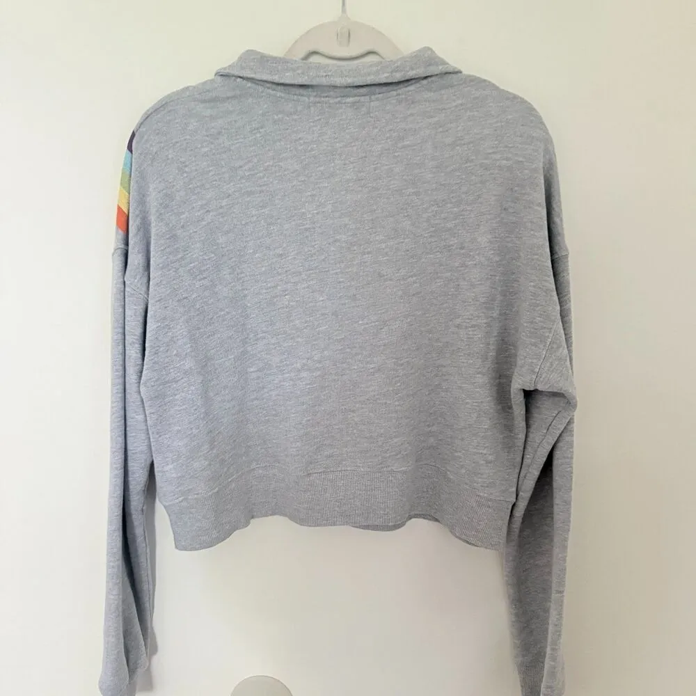Wildfox Rainbow Pride Gray Half Zip Retro Fit Banded Cuff Cozy Pullover Sweat S - Image 3