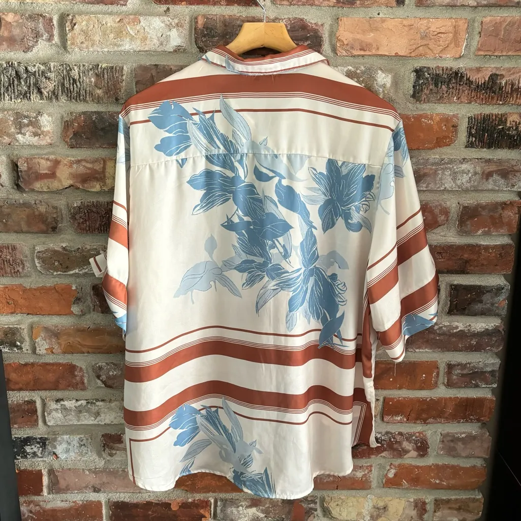 Petal + Pup Floral Satin Button Down Short Sleeve Blouse Top, 10 - Image 7