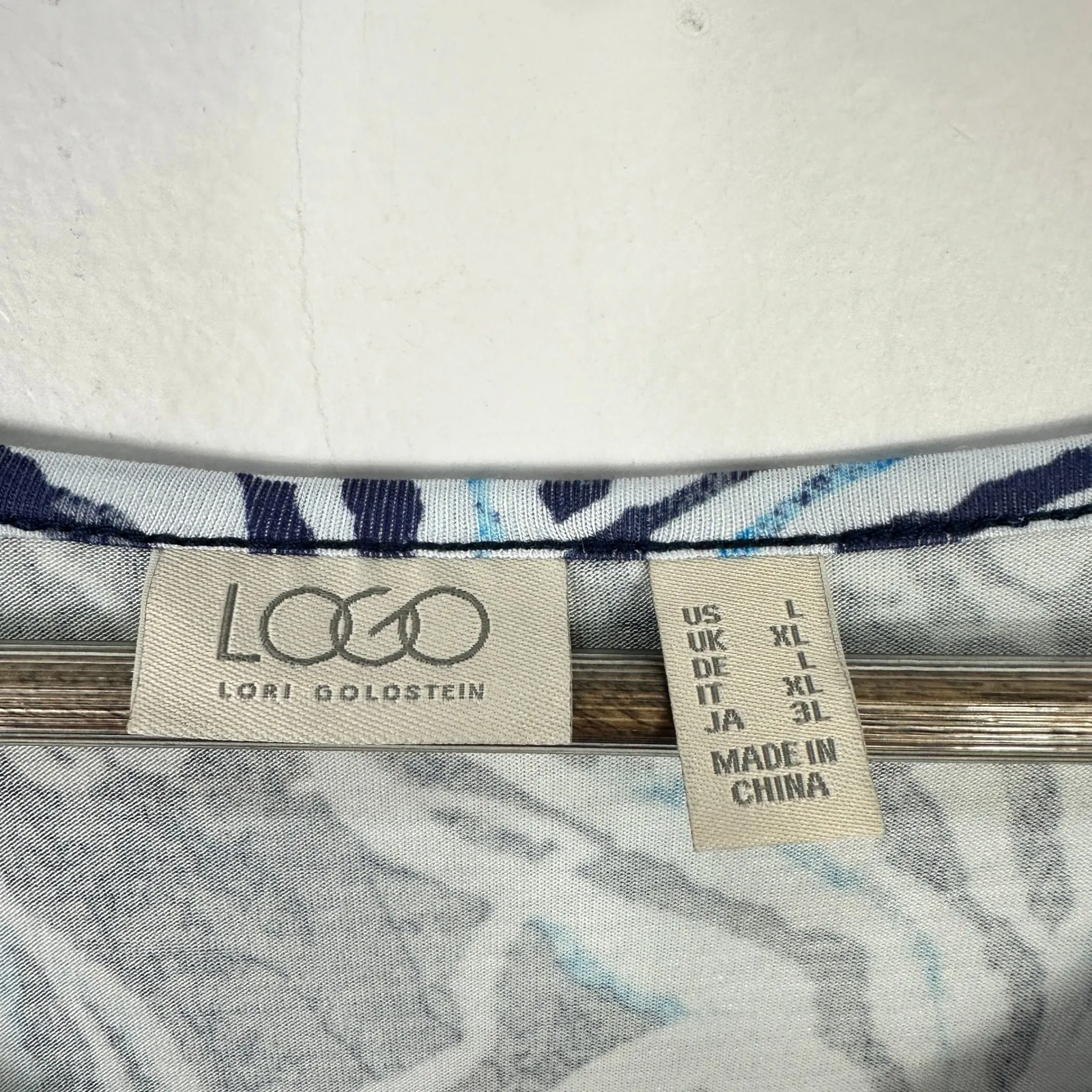 LOGO Lori Goldstein Top L Blue White Botanical Print Resort Artsy Boho Pockets - Image 2
