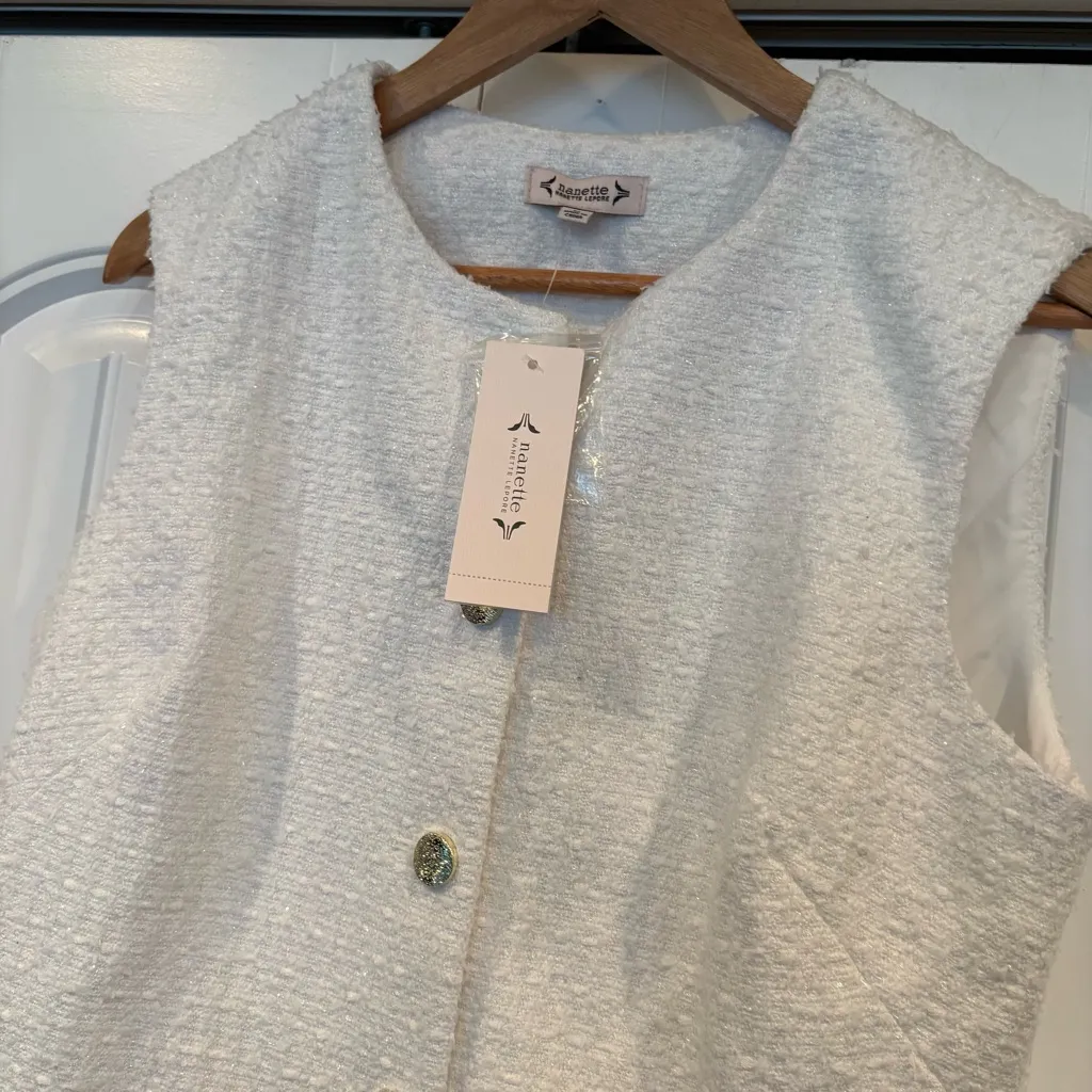 Nanette Lepore White Shimmer Tweed‎ Vest Size Medium - Image 4