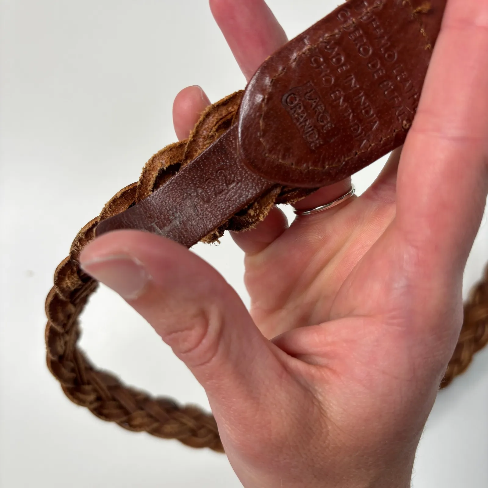 Brown Leather Braided‎ Belt Buffalo Leather Woven Boho Hippie Western Large VTG - Image 3