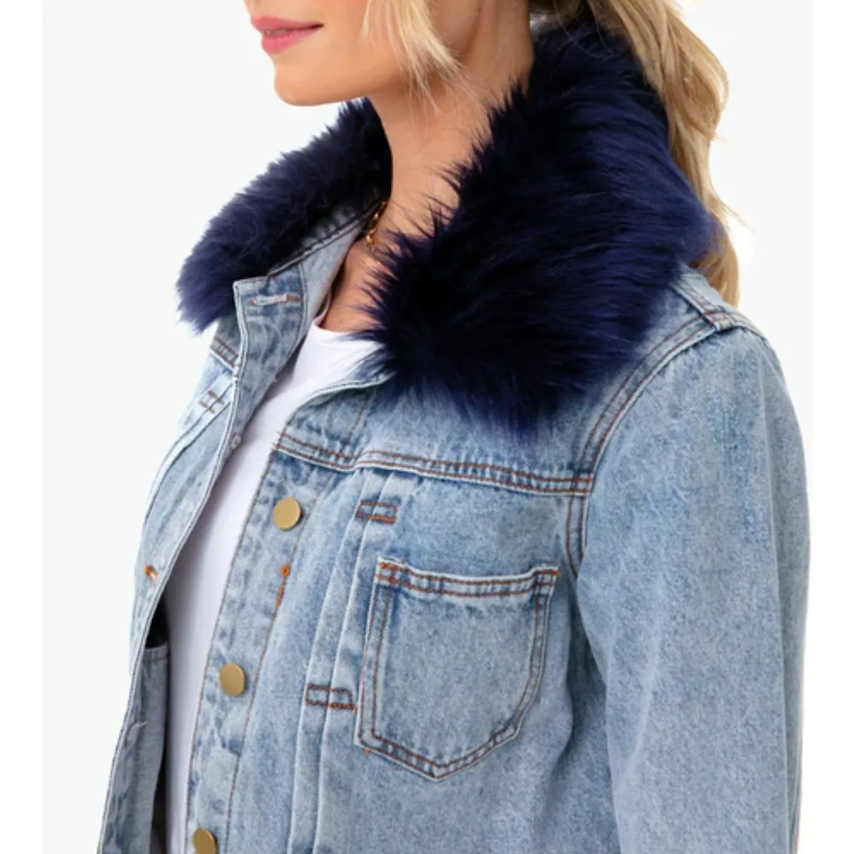 Tuckernuck Pomander Place Fur Collar Denim Jacket size M Blue Size M - Image 2