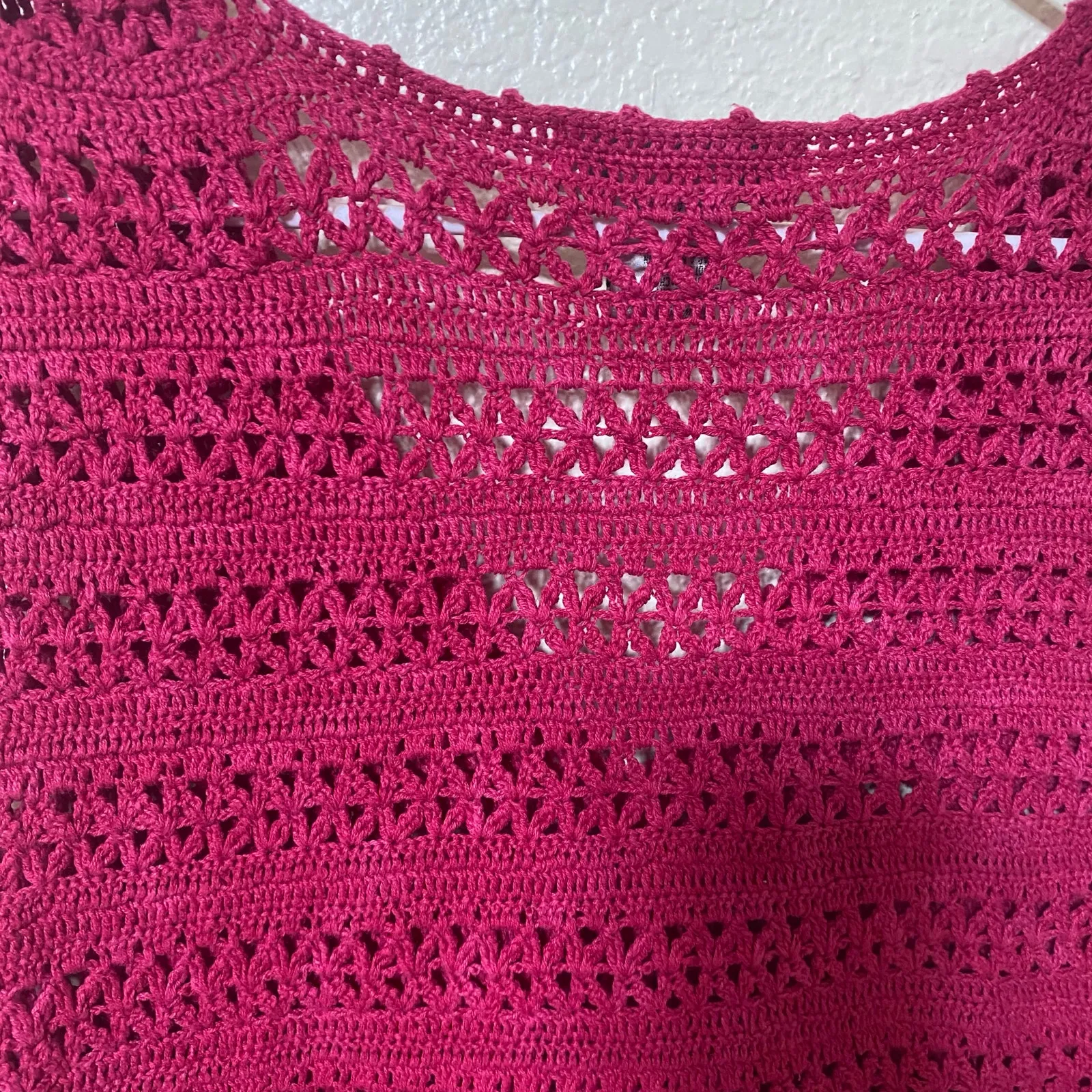 Vintage Victoria Jones Womens Red Crochet Knit Cotton Ramie Sweater Vest Size 2X - Image 6