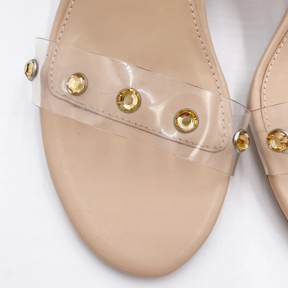 Katy Perry The Nina Embellished Heeled Sandals Faux Leather Clear Strap Size 6.5 - Image 6