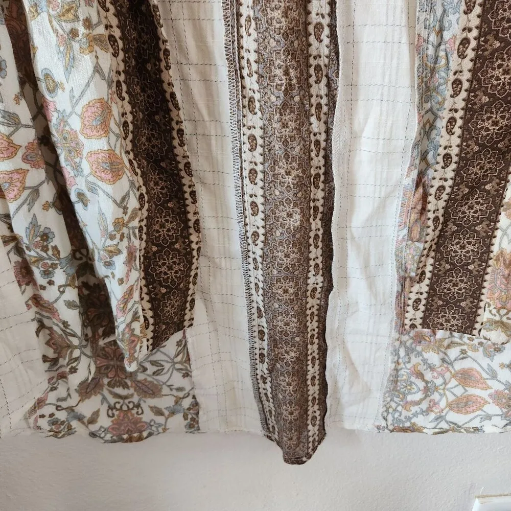 Gimmicks Mixed Print Floral Paisley Kimono Duster Cardigan Sz Small Boho Cottage Brown - Image 11