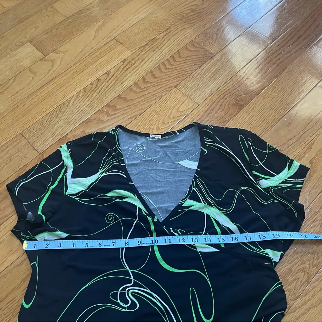 Susan Lawrence 2-Piece Skirt & Top Set Black Green Abstract Print - Size 1X-2X - Image 8