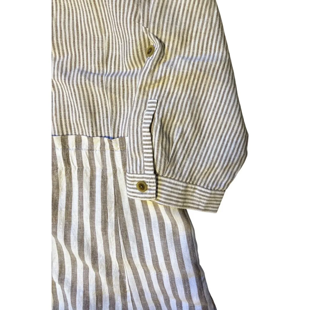 New J Jill Love Linen L Maxi Dress Shirt Button Striped Duster Jacket White Tan - Image 6