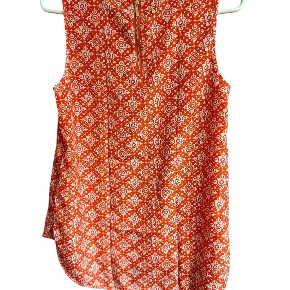 Michael Kors Women's Sleeveless Blouse Orange White‎ Back Zip Size S - Image 2