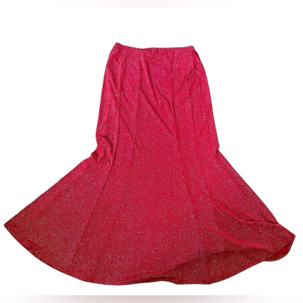 Carabella Vintage 80s Red Glitter Sparkle Glam Party Dance Maxi Mermaid Skirt Size L - Image 4