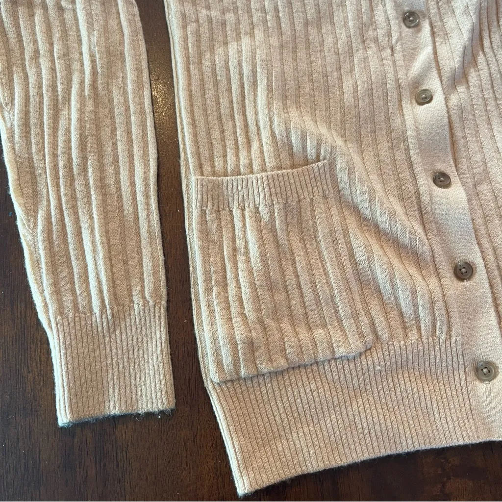 Vince Women’s Rib Skinny 100% Cashmere Long Cardigan with Pockets in Beige Sz M - Image 4