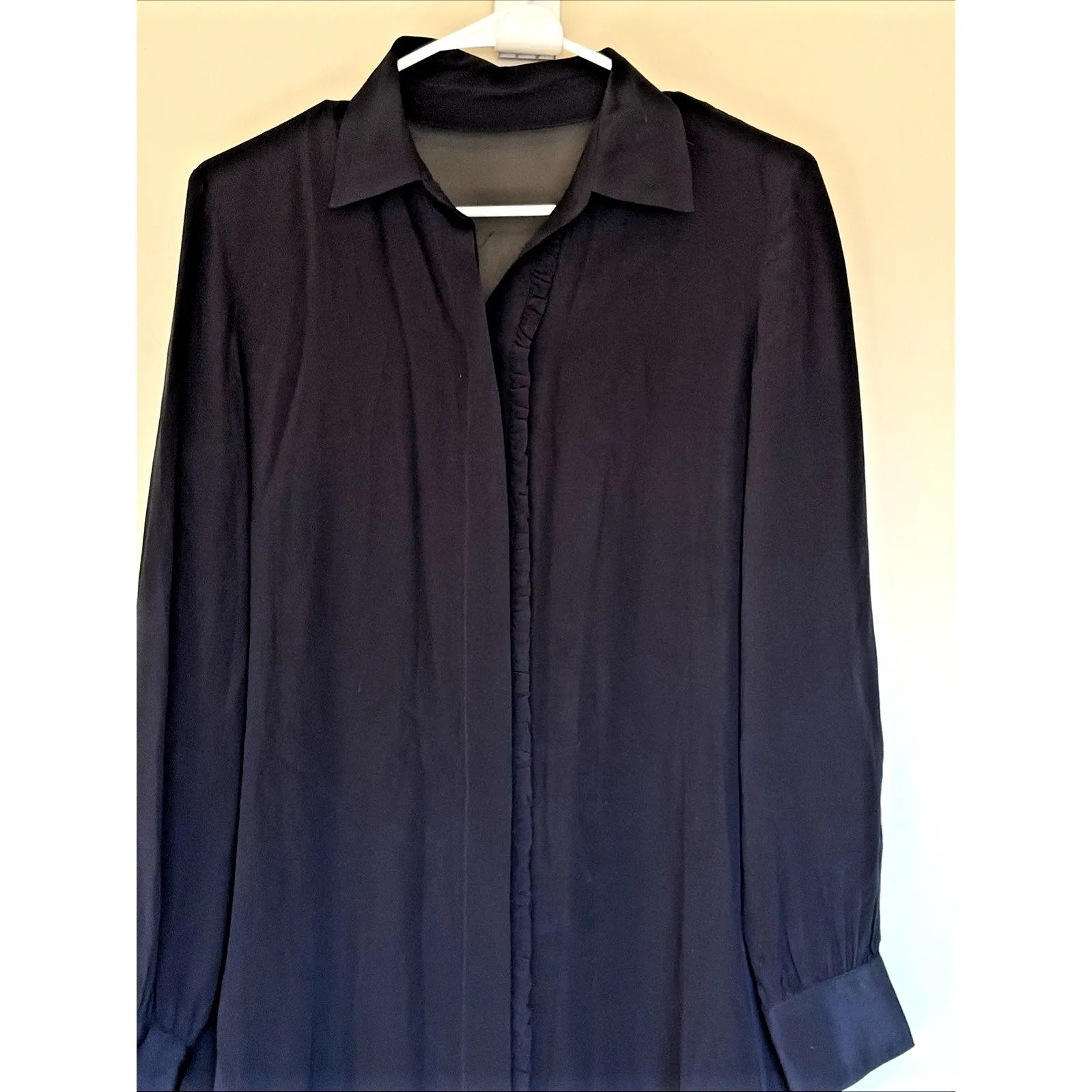 Club Monaco Classic Black Mulberry Silk Shirt Dress Womens Medium MISSING BELT - Image 3