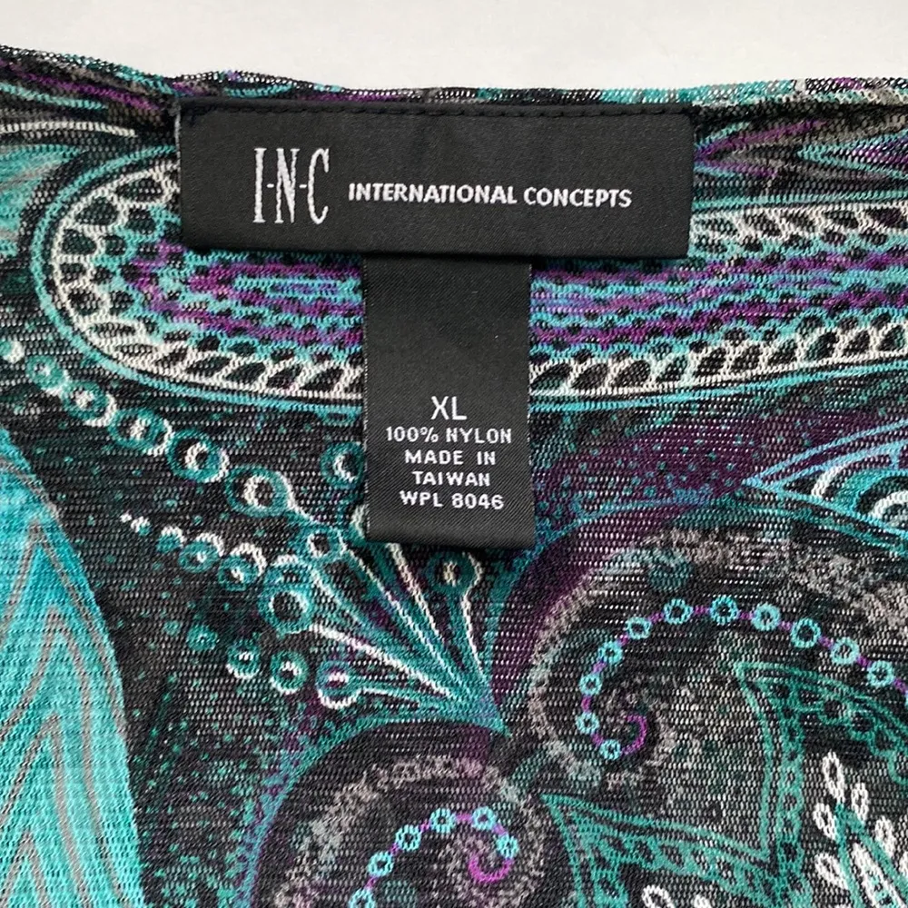 Vintage Y2K International Concepts layered nylon paisley ruched top, size XL - Image 4