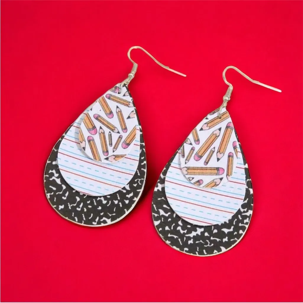 Water‎ drop shape 3 layer faux leather light weight teacher dangle earrin… - Image 6