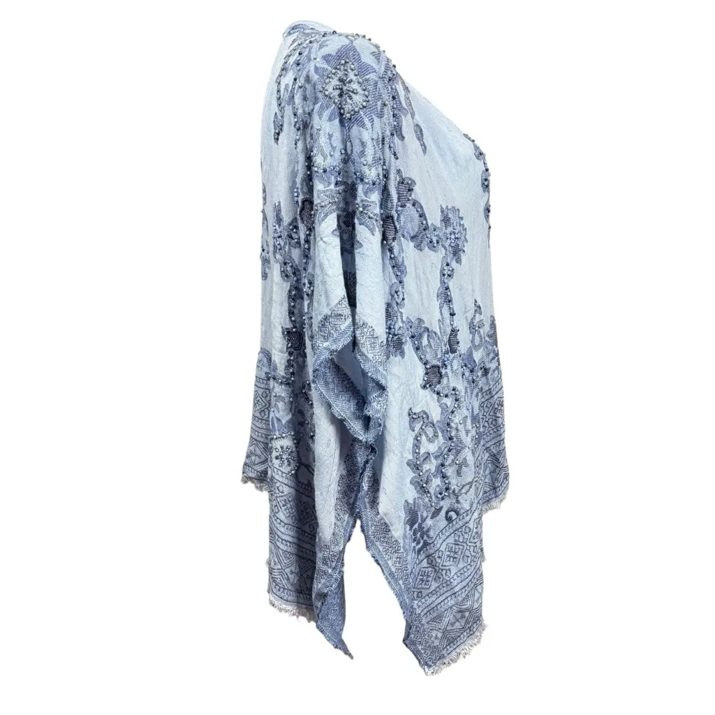 Chico’s Blue Beaded Embroidered Kimono Wrap One Size Rayon India Boho - Image 5