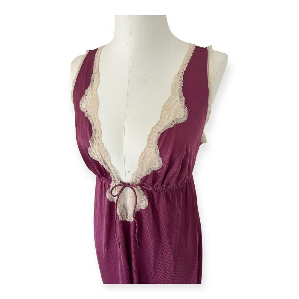 Vintage Purple Lace Plunge Neck Night Gown JCPenney Sleepwear M Sexy Lingerie Size M - Image 7