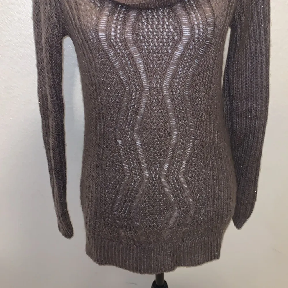 Maurice's  brown gold sparkles open knit crochet cowl neck sweater - Image 3