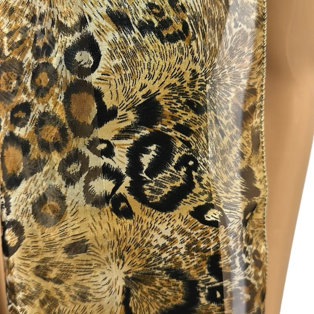 Satin Semi Sheer Leopard Animal Print Scarf 60 x 14 inches Brown - Image 6