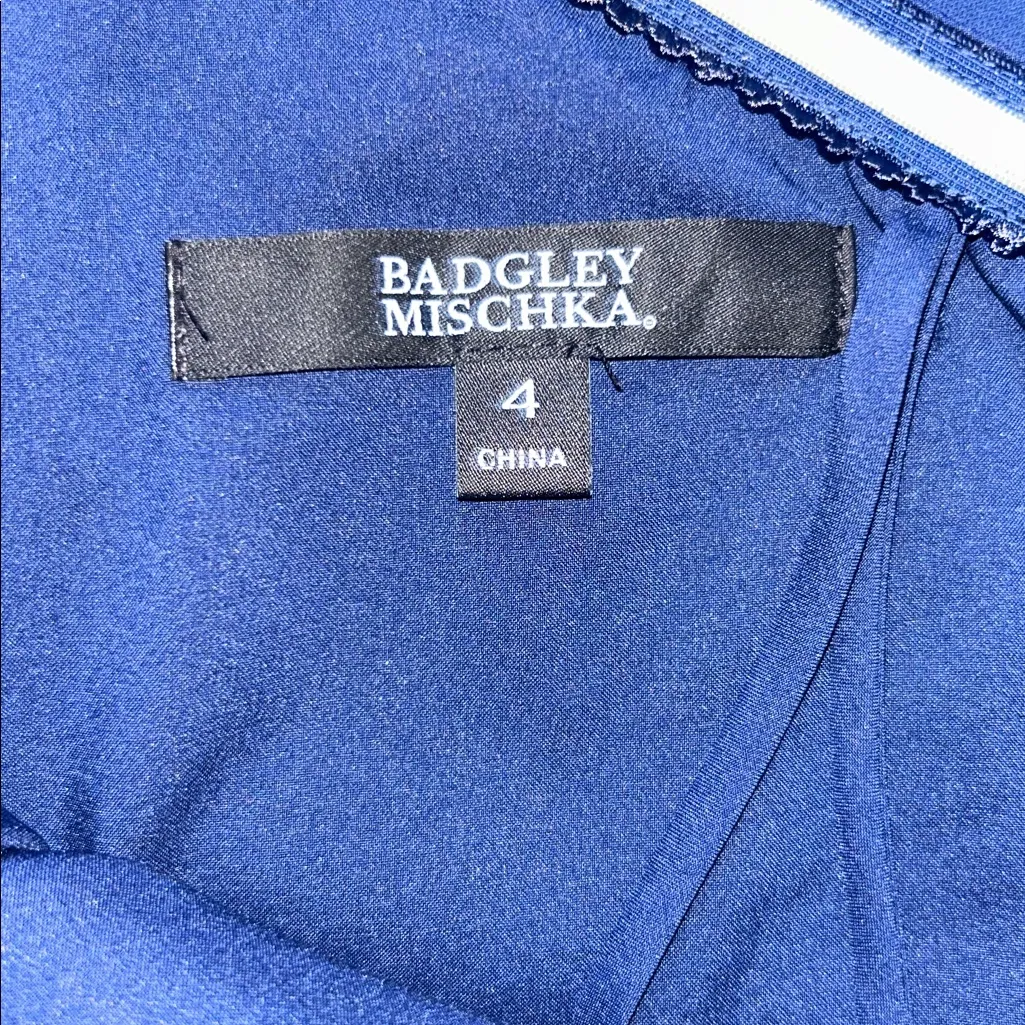 Badgley Mischka Navy Asymmetrical One-Shoulder Long Sleeve Cocktail Dress Size 4 - Image 8