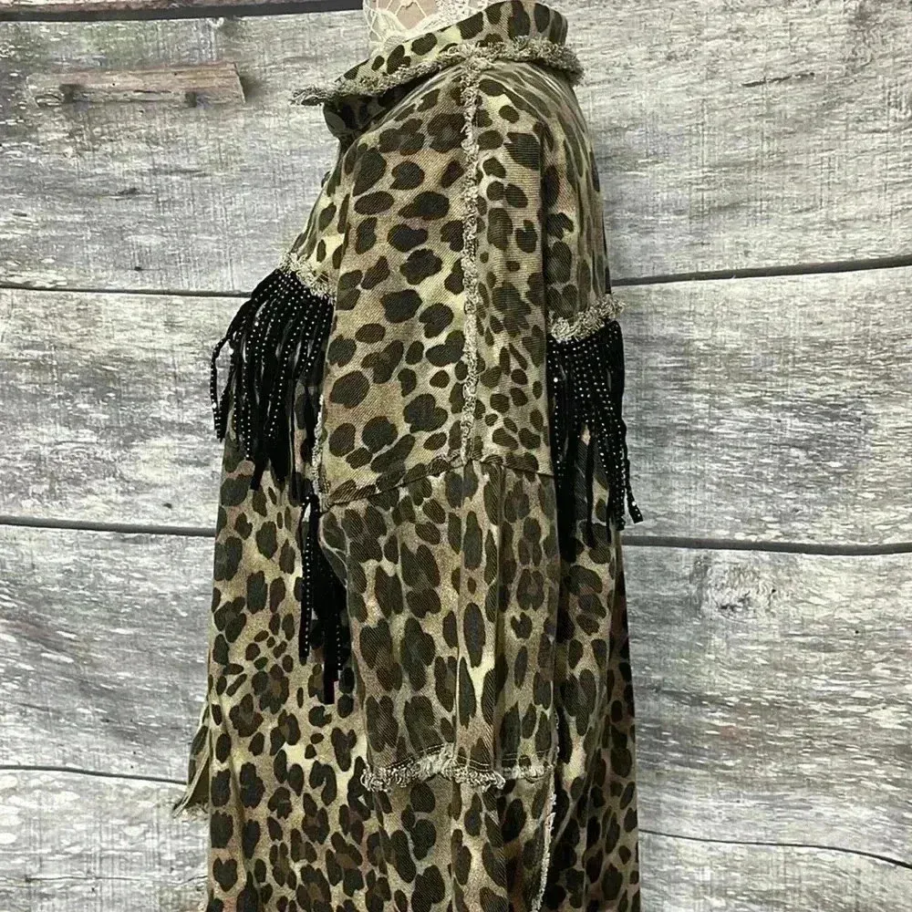 Leopard Print Jean Jacket Brown Size L - Image 8