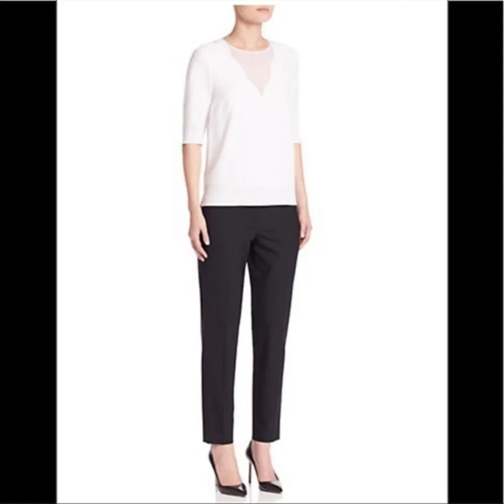 Hugo Boss Sheer Insert White Silk Blouse - Image 87