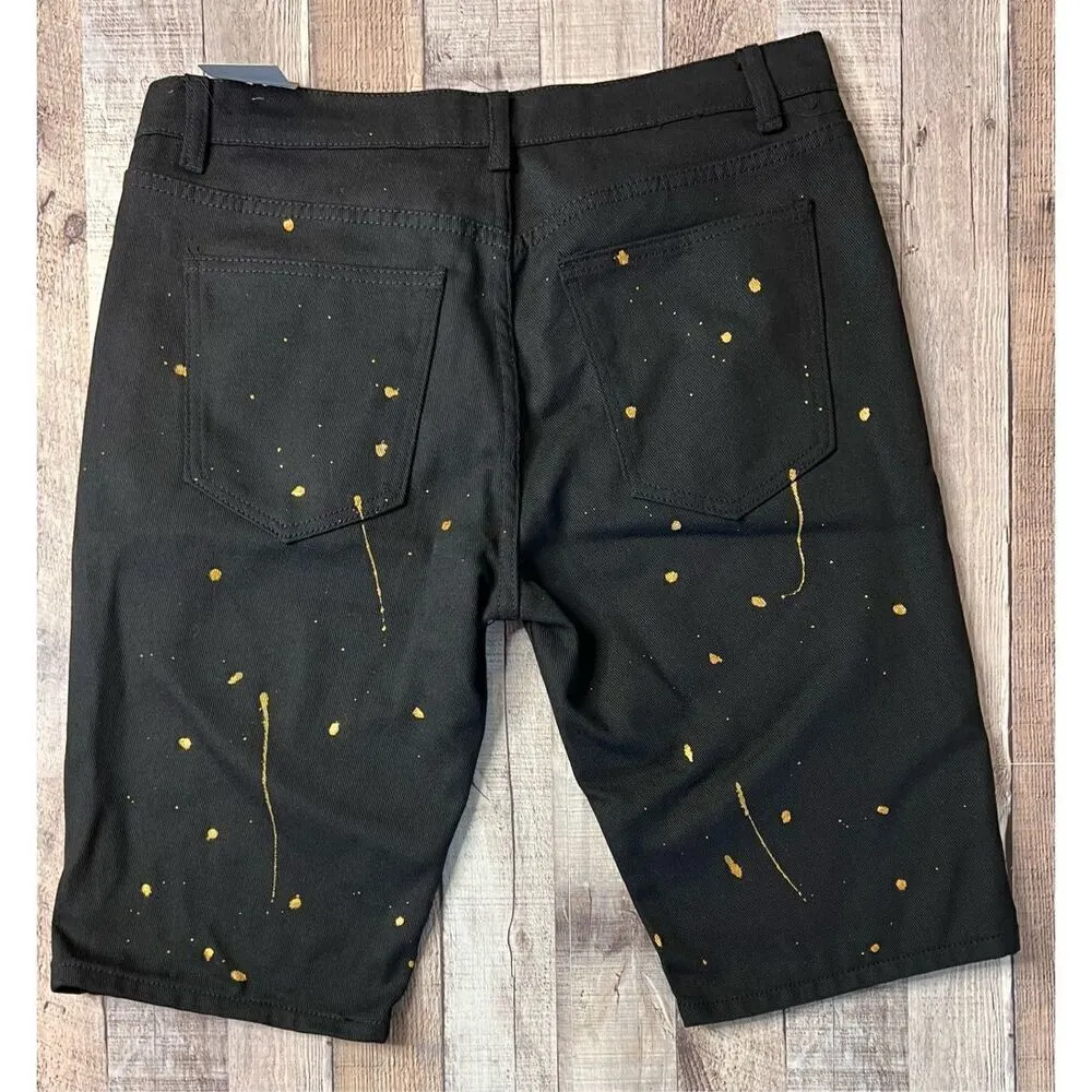 Uncut Denim Co. Y2K Painted‎ Black 12" Knee Length Denim Shorts sz 34 NWT - Image 9