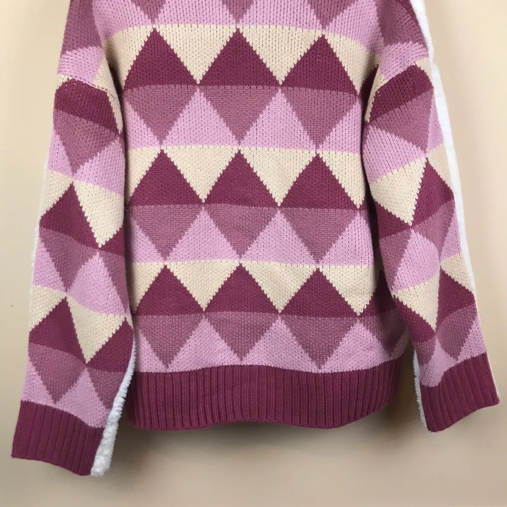 Forever 21 Women’s Faux Fur Knit Diamond Patterned Button-Up Teddy Jacket - Image 7