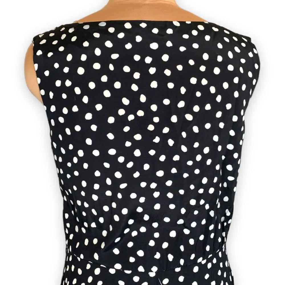 Vintage 1990s Maxi Dress Sleeveless Black White Polka Dot Print Cowl Neck Flowy Size 12 - Image 4