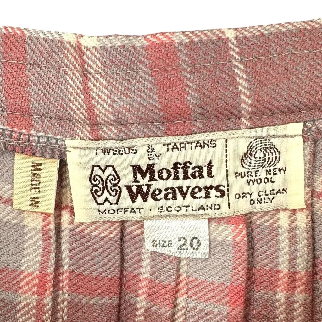 Vintage Moffat Weavers Mauve Pink Plaid Wool Pleated Kilt Wrap Skirt Large - Image 4