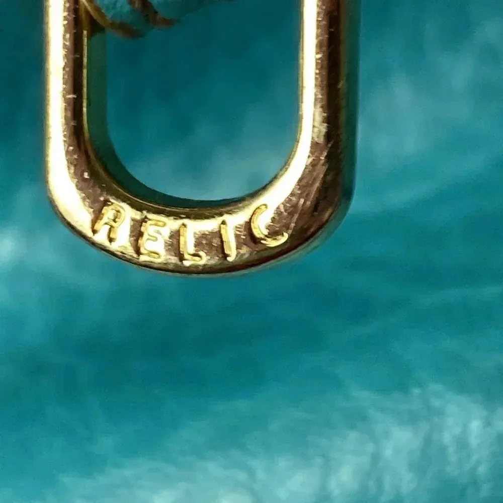 RELIC TURQUOISE SHOULDER STRAP PURSE TAN STITCHING LINED SNAP CLOSE POCKETS - Image 4