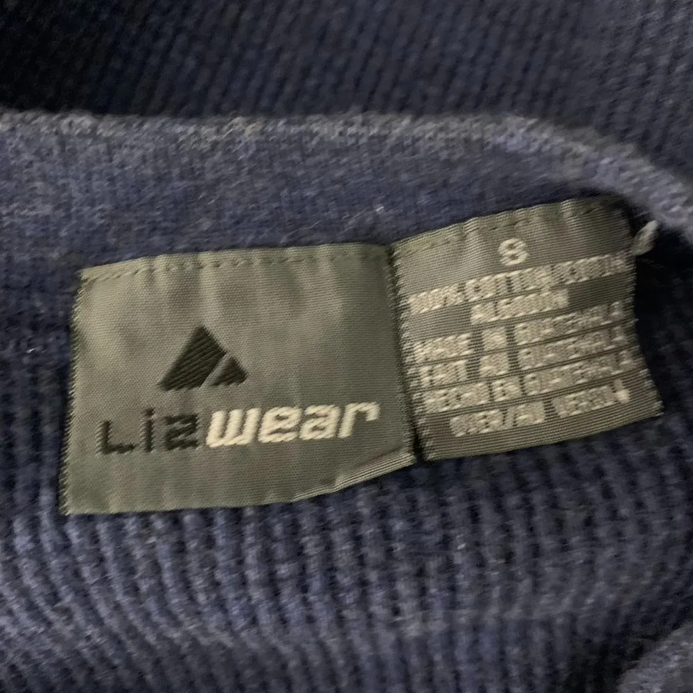 Vintage 90s Liz Wear Quarter Zip Shirt S Blue Ribbed Knit Pocket Long Sleeves - Image 6