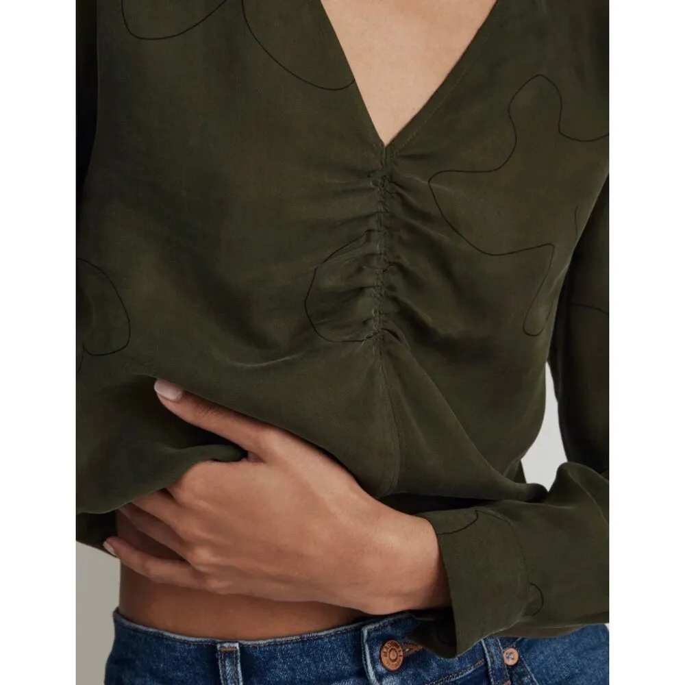 Madewell Brushed Ruched-Front Top Olive Green Size 2 - Image 2