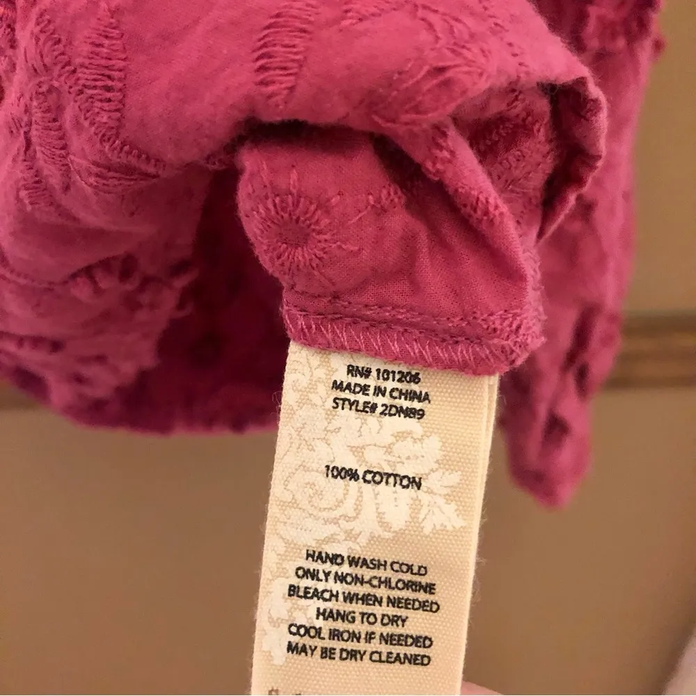 Soft Surroundings Floral Appliqué Button Front Blouse Pink Fuchsia Small‎ - Image 5