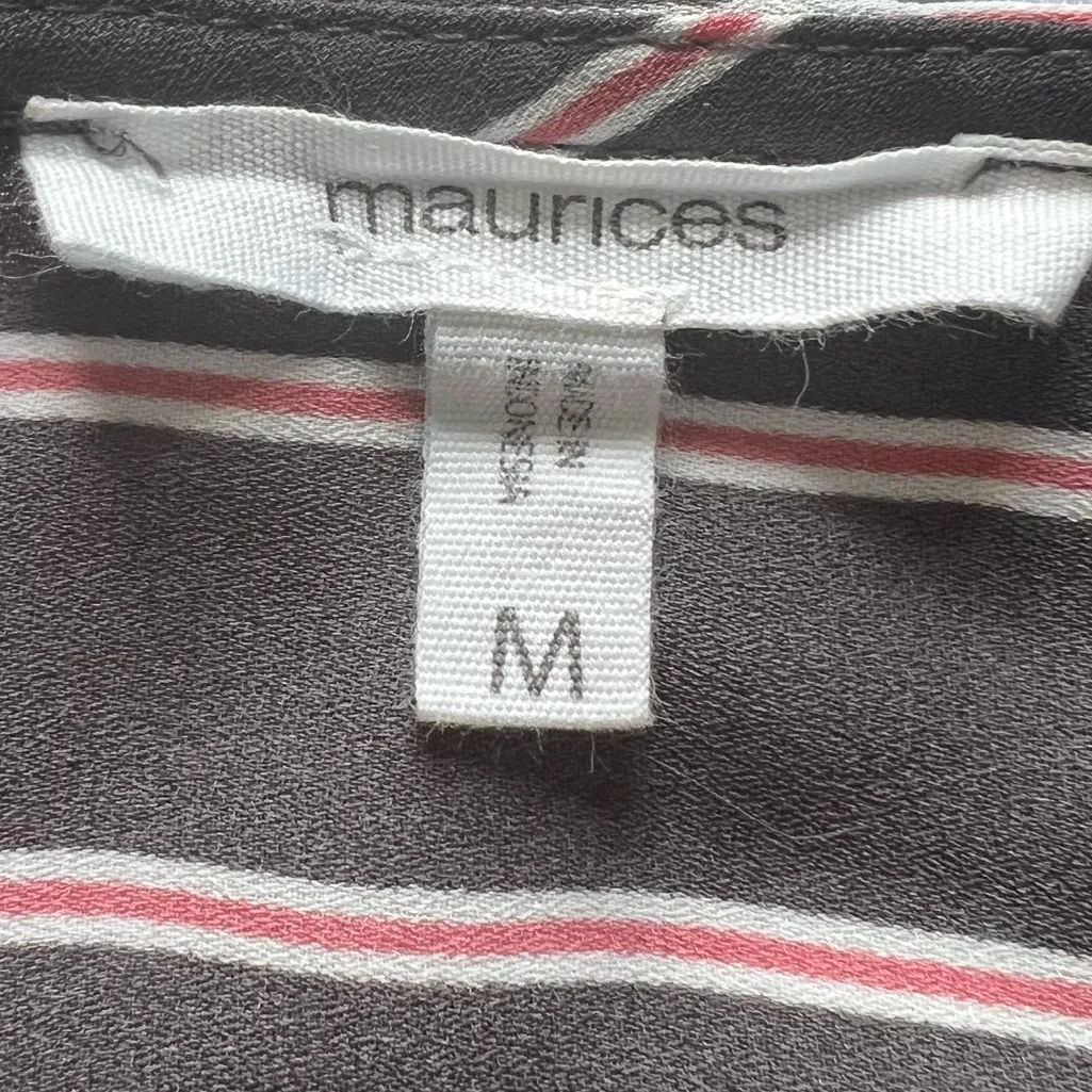 Maurices Striped Short Sleeve Blouse Gray Crisscross Neckline Size Medium - Image 5