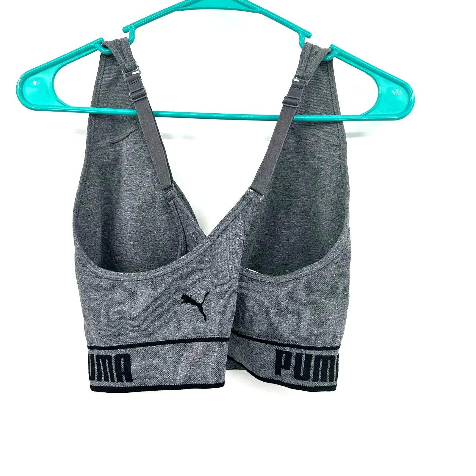 Puma size large sports‎ bra cross over back gray logo band - Image 2