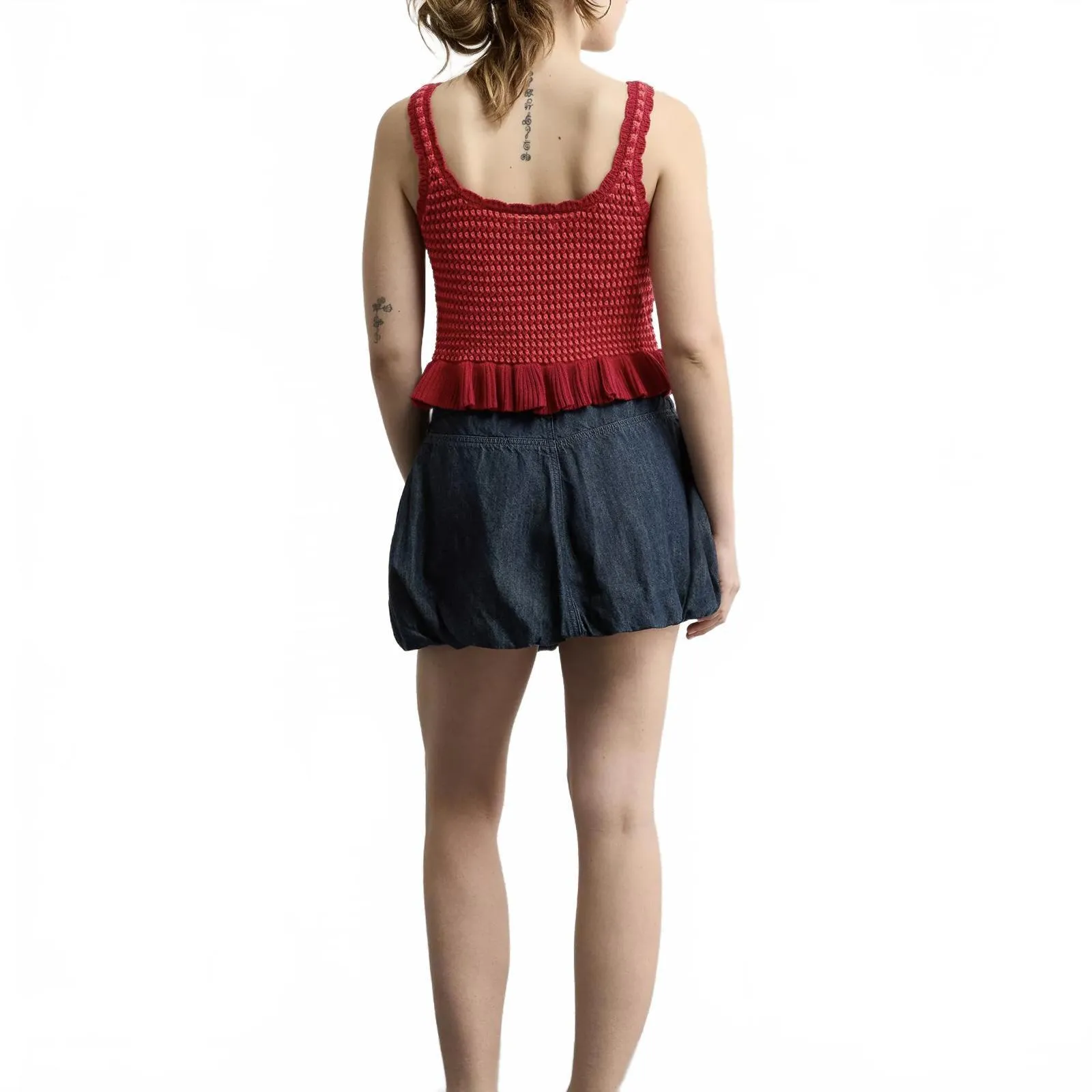 AE 100% Cotton Crochet Peplum Tank Top Sweater American Eagle Berry Red NWT XL - Image 6