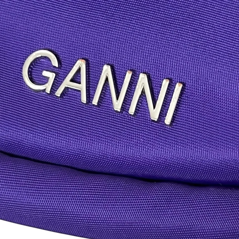 GANNI Knot Purse OS Purple Tech Fabric Mini Bag Removable Strap Baguette Style - Image 9