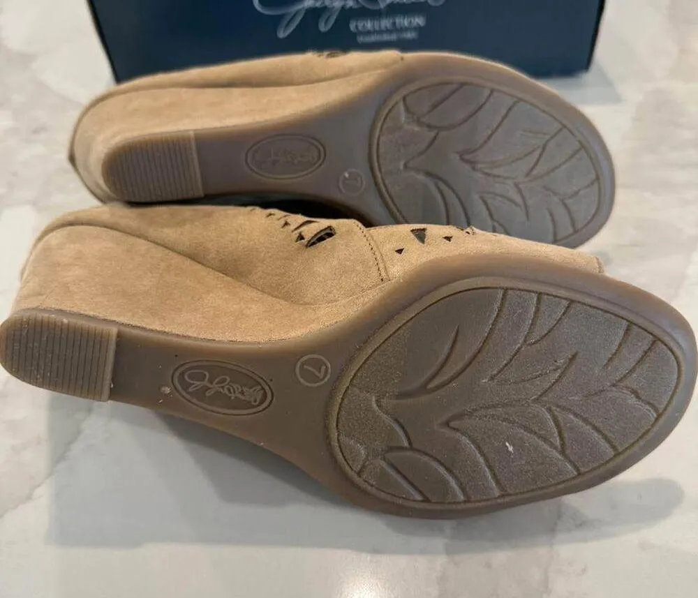 Jaclyn Smith Effie Taupe Lace Up Back Zip Wedge Sandals Women's 7M Tan Summer - Image 7