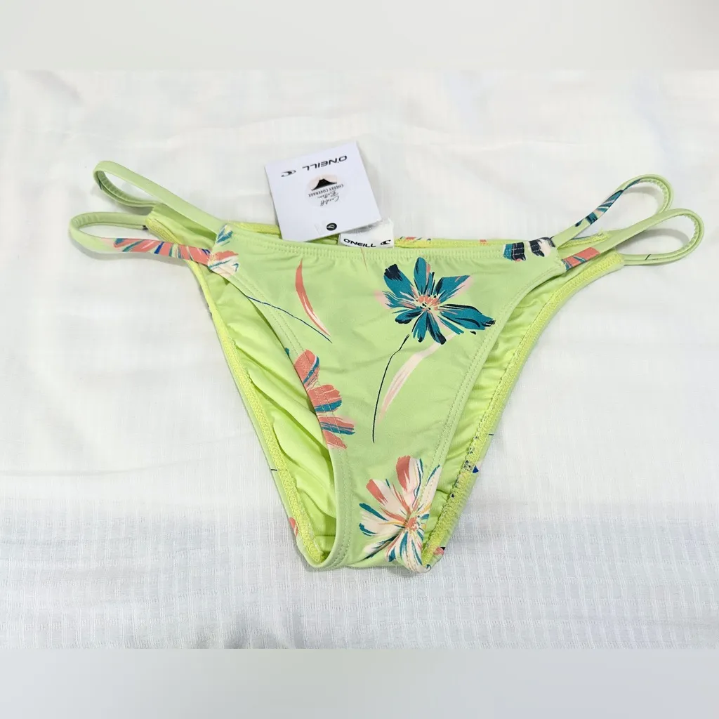 NWT O'Neill Strappy Cardiff Brook Cheeky Bikini Bottoms - Green Floral - S - Image 4