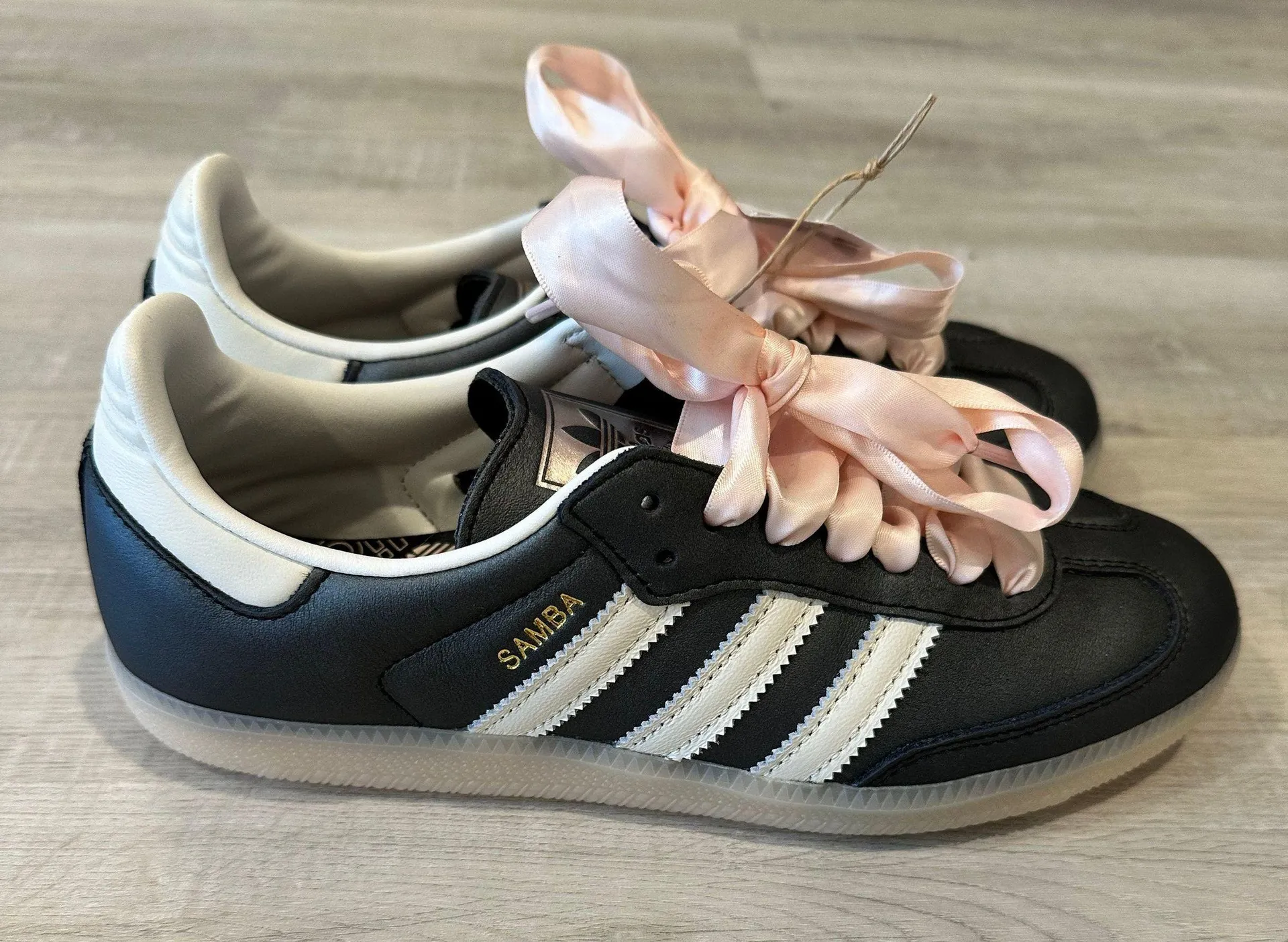 Adidas Sambas black/pink ribbon laces - Image 4
