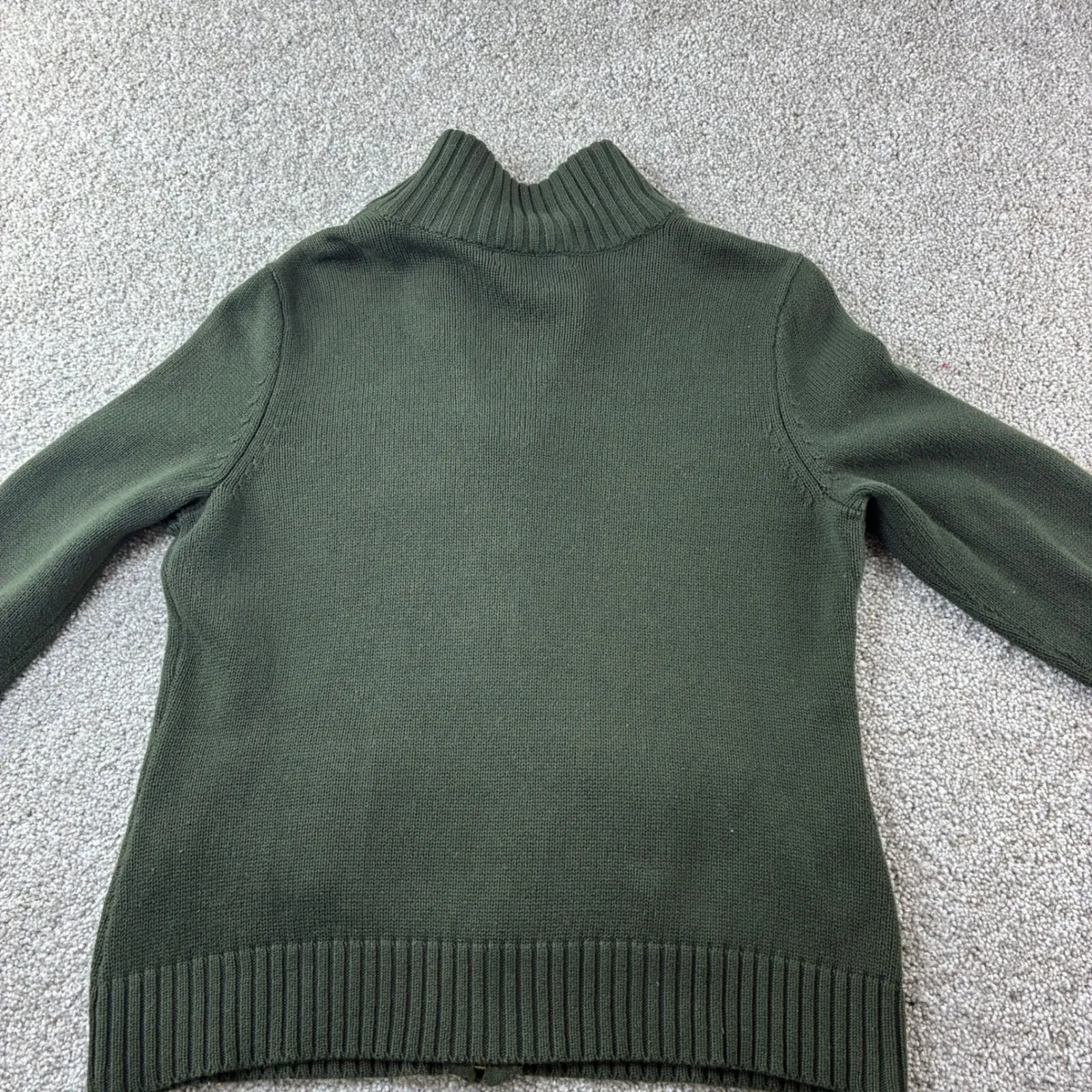 VTG Chaps Olive Green Full Zip Cotton Knit Sweater Cardigan‎ with Buckle Pockets - Image 7