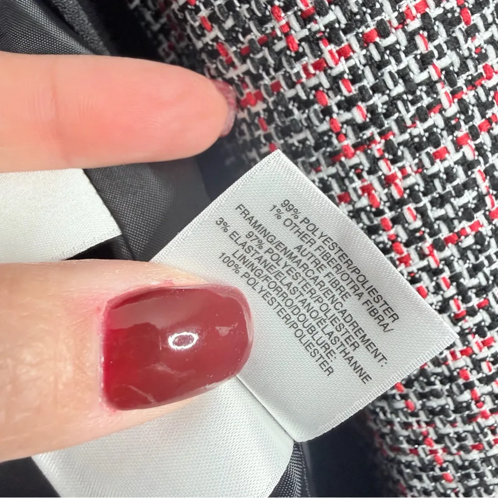 NWOT Kasper Tweed Collarless 3/4-Sleeve Jacket 16W Black‎ & Red Workwear Career - Image 6