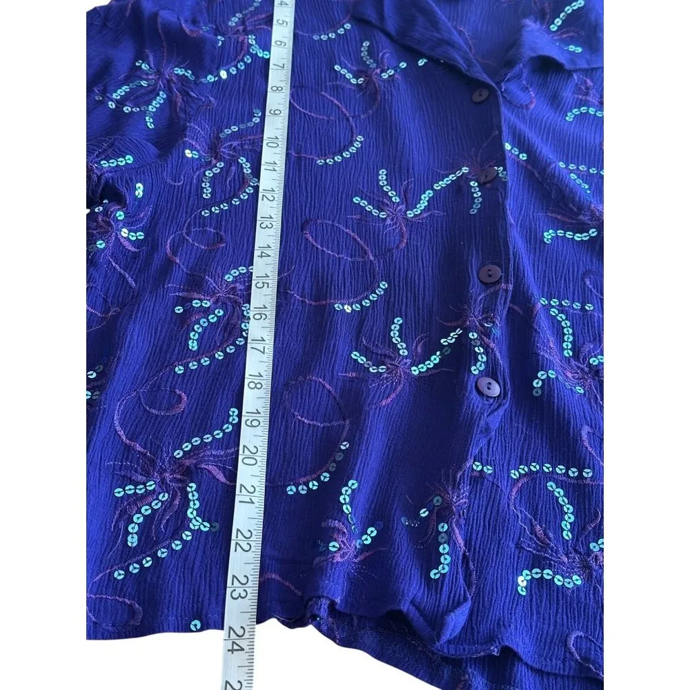 Womens Vintage Purple Sequin Embellished Button - Image 6