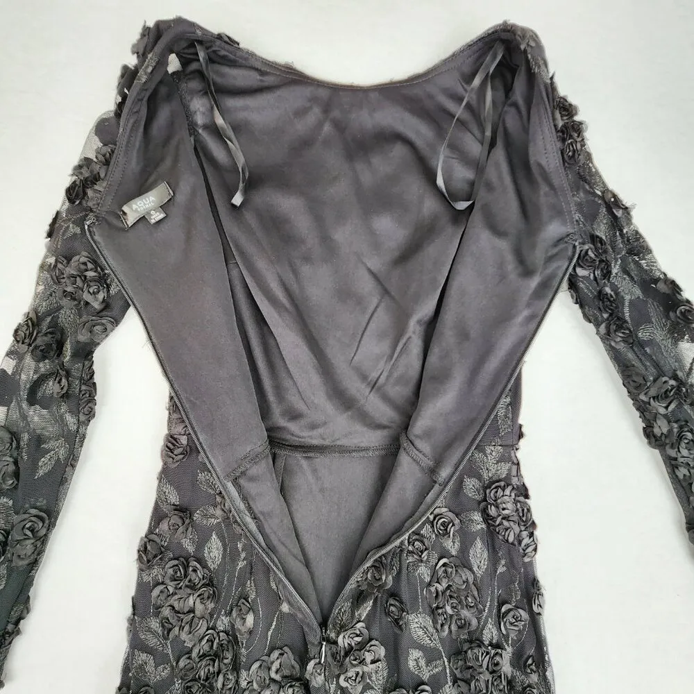 Aqua Formal Embroidered Rose Floral Dress Size 0 Black Cocktail and Party - Image 5