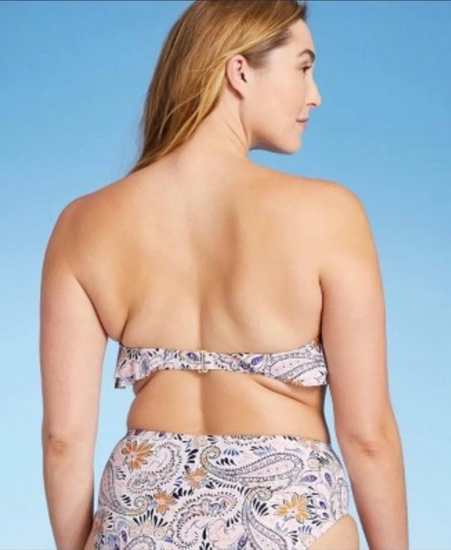 Womens Double Ruffle Bandeau Bikini Set Paisley Multicolor - - Image 2